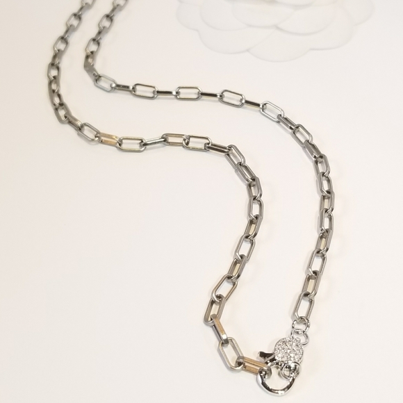 NEW Matte Silver paperclip link chain necklace - Picture 2 of 8